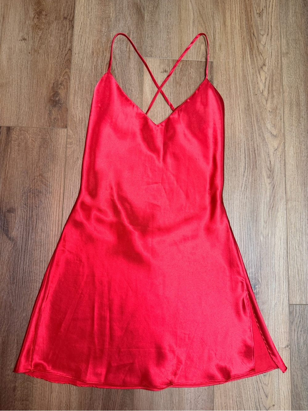 Vintage 2007 Victoria’s Secret Red Satin Slip Dress Y2K McBling Backless Medium
